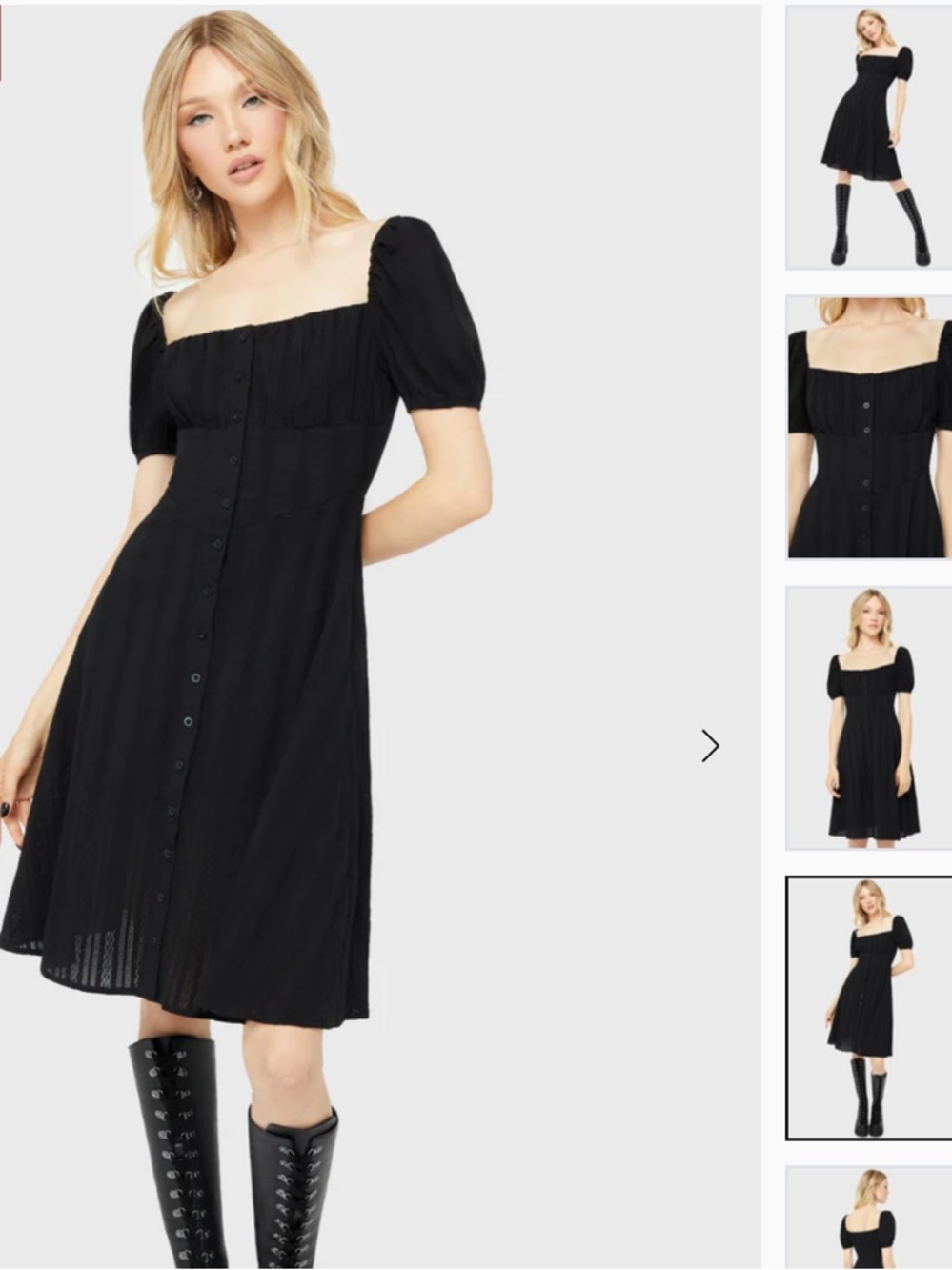 Killstar M Black Puff-Sleeve peasant Button-Front Dress